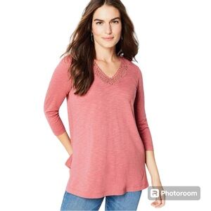 J. Jill Cotton Blend Lace V-Neck Tunic Blouse Top in Rose Sunset Womens Size S